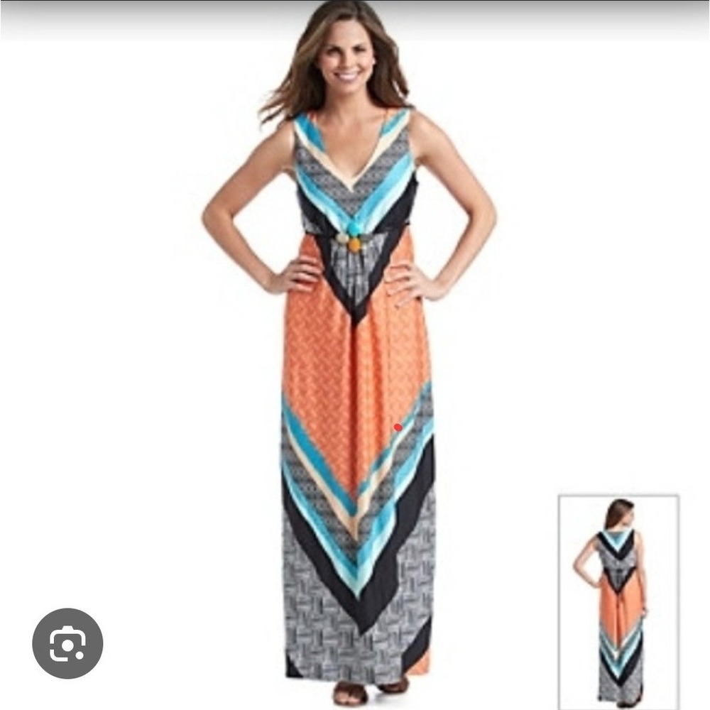 NY Collection Womens Maxi Dress Size M Medium Strapless Colorful Orange Teal